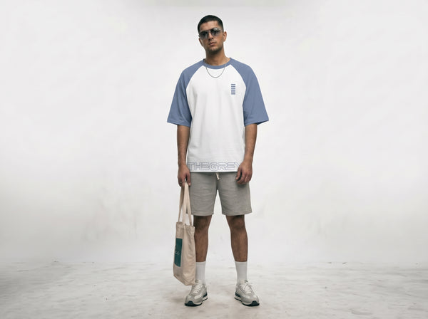 RAGLAN SLEEVE BLUE & WHITE JERSEY T-SHIRT