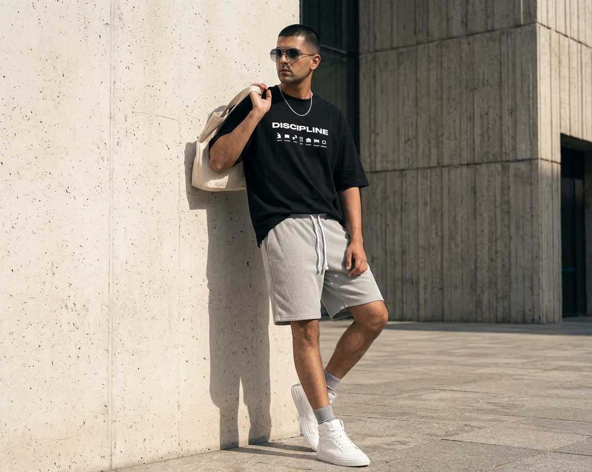 BLACK DROP SHOULDER JERSEY T-SHIRT WITH EMBOSS PRINT