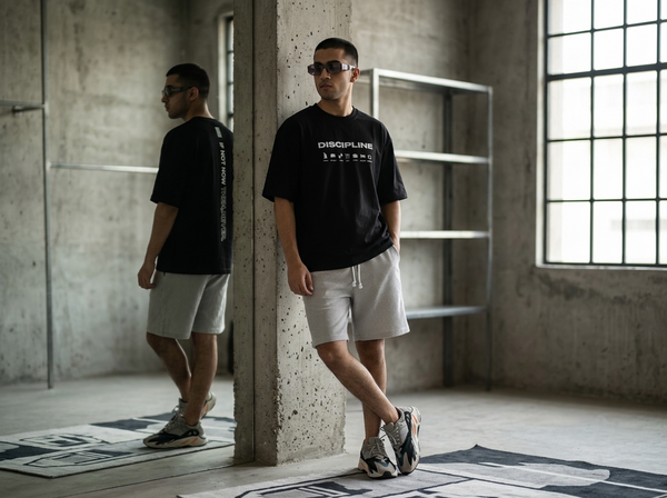 BLACK DROP SHOULDER JERSEY T-SHIRT WITH EMBOSS PRINT